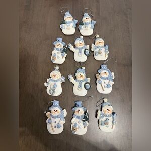 Vintage 90s Blue and White Snowman Ornaments - Holiday Home Decor